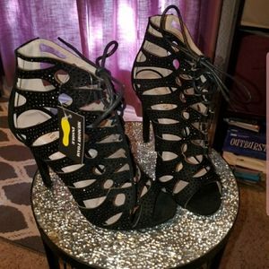 Black 4.5 inch heel sandals